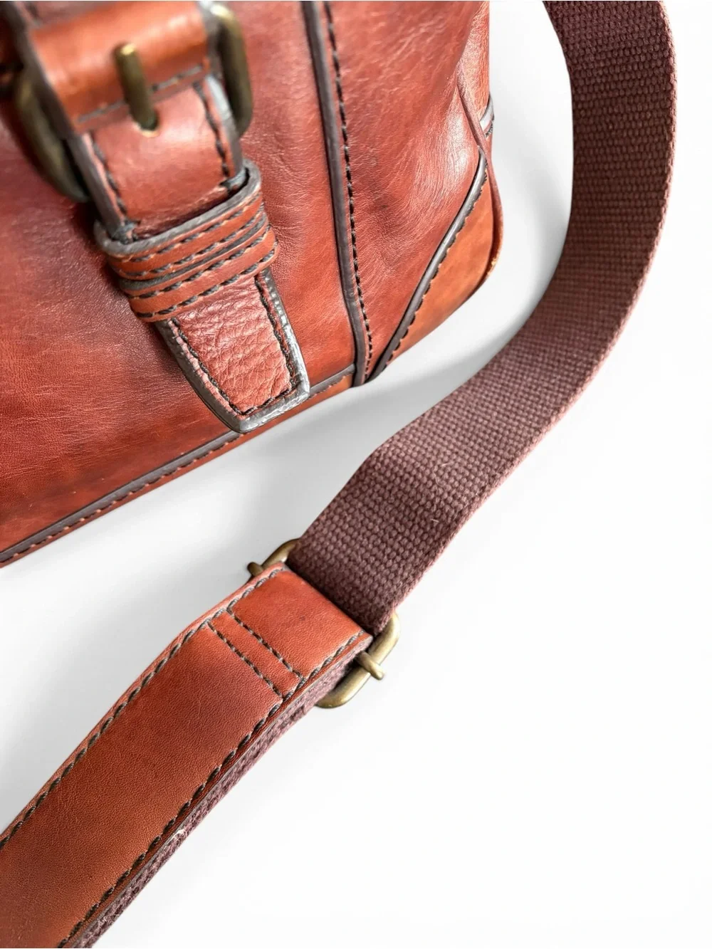 Fossil Chestnut Brown Leather Laptop Bag with Shoulder Strap